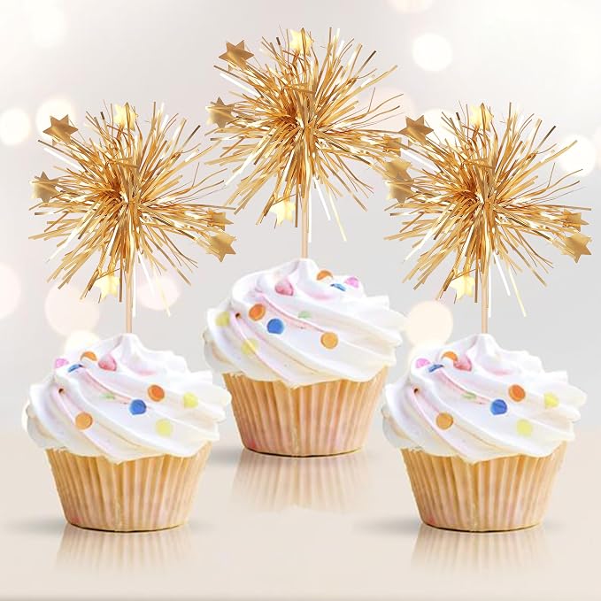 30 PCS Foil Firework Cupcake Toppers Happy Birthday Cake Toppers Star Sparkle - Image 4