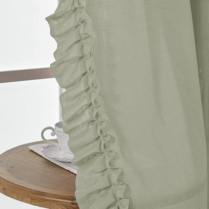 Light Sage Green Linen Cottage Curtains - Image 7