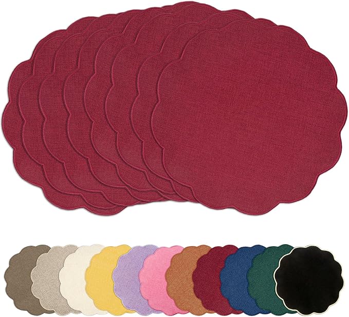AHHFSMEI Round Faux Linen Placemats Set of 8 Heat Resistant Non-Slip Stain by AHHFSMEI