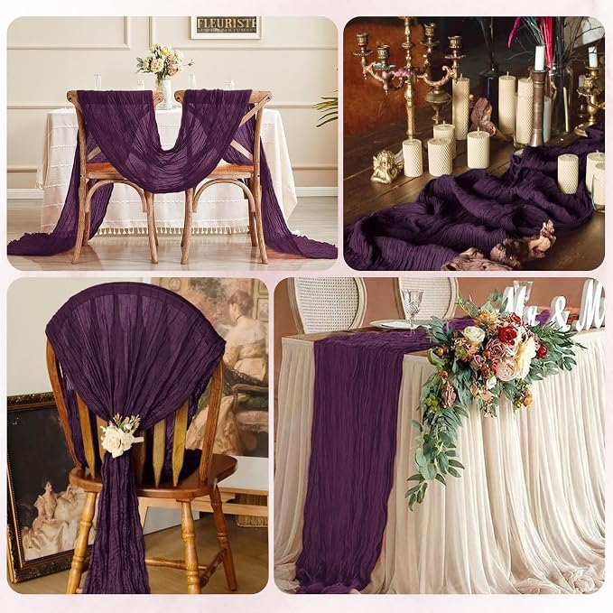 12 Pack Dark Purple Cheesecloth Table Runner 17x108 Inch Semi Sheer Boho Gauze - Image 5