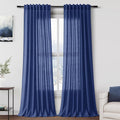 Classic Blue Linen Curtains Semi Sheer 96 Inches Long 2 Panels Set by Nanspring