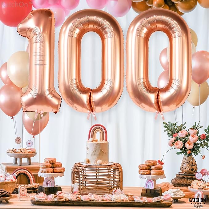 KatchOn, Rose Gold Number 100 Balloon - Image 5