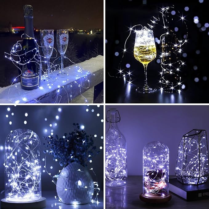 ZGWJ 12 Pack Fairy Lights Battery Operated, 7ft 20 Mini LED Fairy String Lights Silver Wire 3 Modes for DIY, Parties, Wedding, Bedroom, Halloween Christmas Decoration Silver White