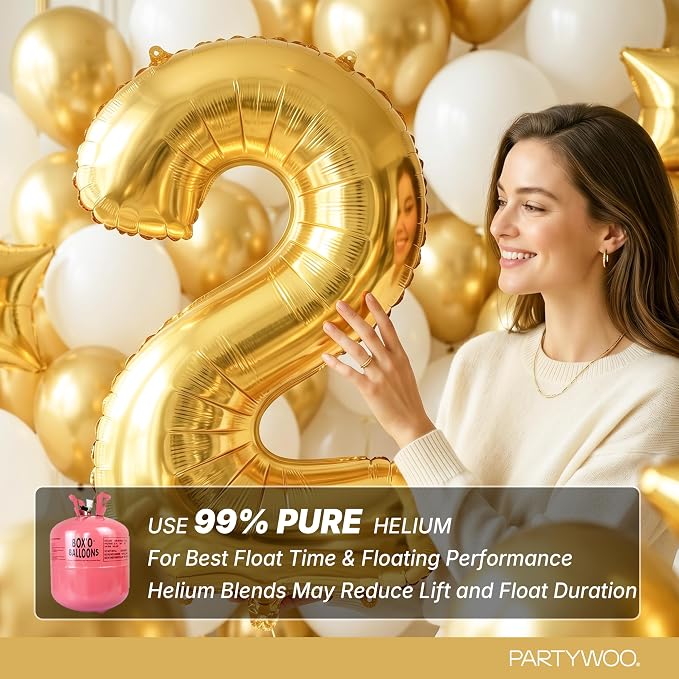 PartyWoo Number Balloons 40 Inch Gold Number 2 Kit 25pcs - Image 5