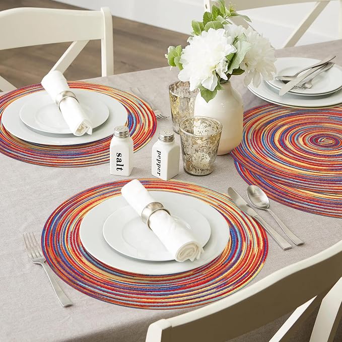 SHACOS Round Braided Placemats Set of 4 Variegated Colorful Placemats - Image 9