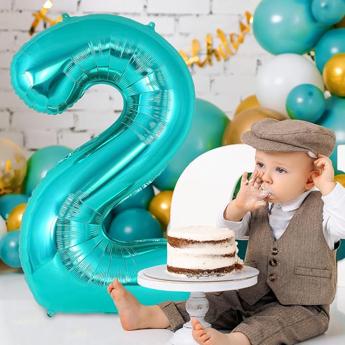 Teal Blue Number 2 Balloon, 40 Inch Big Large Foil Helium Number Balloons - Image 5