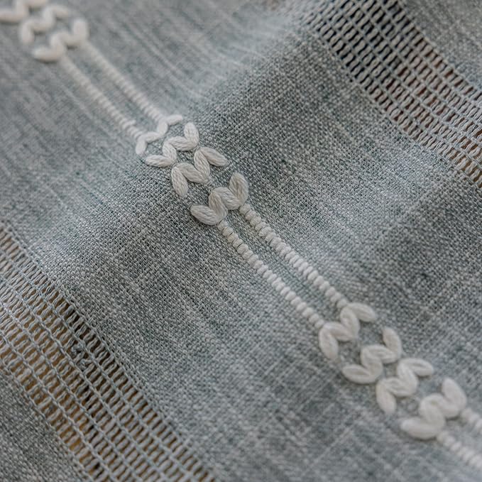 ENJOYBRIDAL Boho Curtains 63 Inch Length 2 Panels Semi Sheer Blue Grey Drapes - Image 4