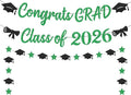 Black and Green Graduation Banner 2026, GlitterGreen Class of 2026 Banner by Unknown