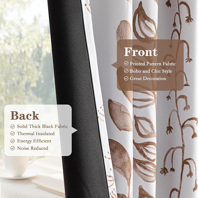 Blackout Curtains 72 Inches Long Leaves Patterned Farmhouse Thermal Insulated - Image 5