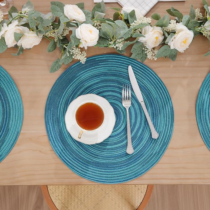 SHACOS 15 inch Round Placemats Set of 6 Variegated Multicolor Place Mats Cotton - Image 9