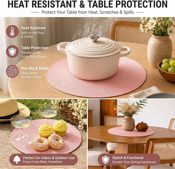 FunWheat Round Braided Placemats Set of 8 Place Mats - Image 7