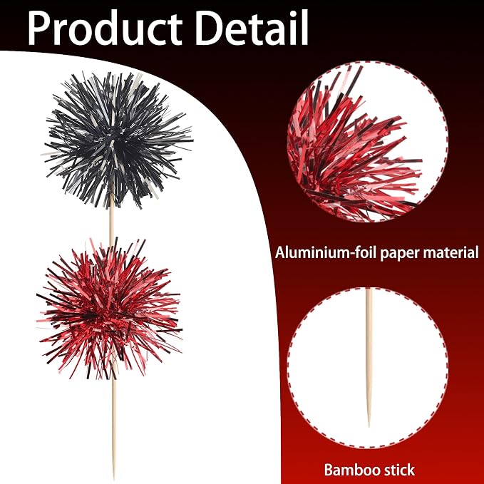 40 PCS Foil Firework Cupcake Toppers Sparkle Tinsel Cupcake Picks Fireworks - Image 3