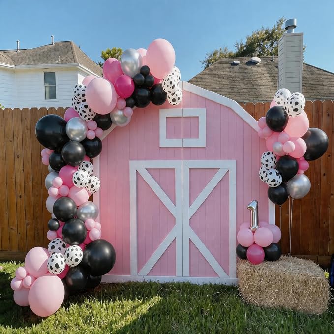 Cow Printed Balloons Pink and Black, Metallic Silver Pastel Hot Pink Black - Image 6