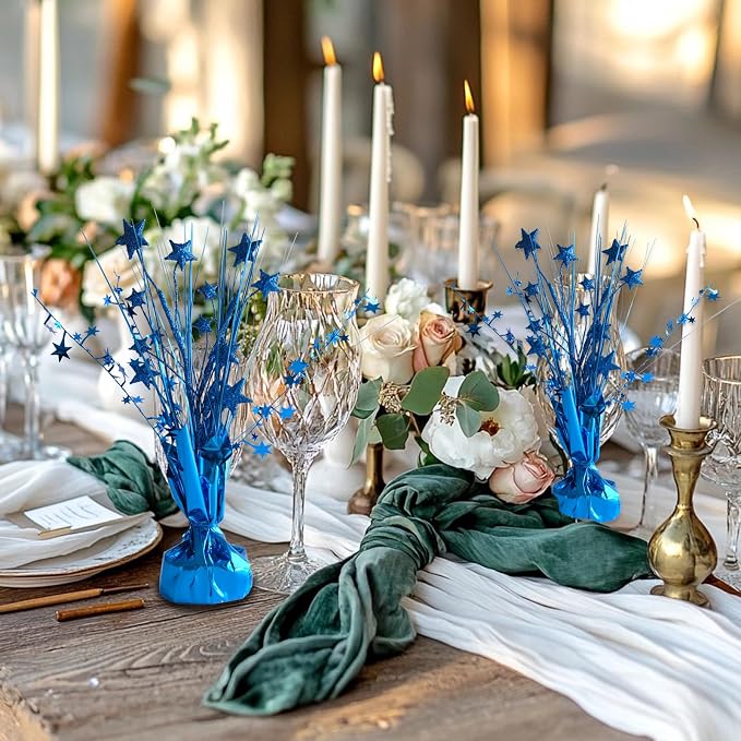12 Pack Metallic Blue Foil Spray Centerpieces Stars Brust Table Centerpieces - Image 2