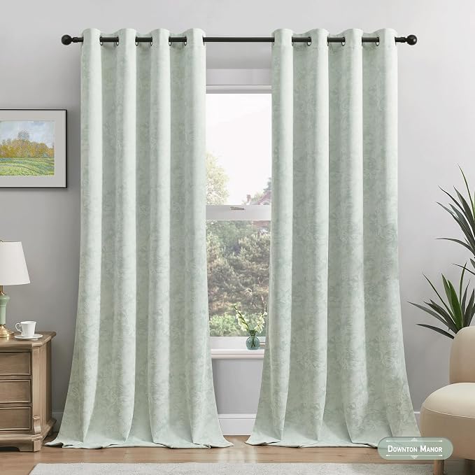 Beauoop Green Floral Jacquard Blackout Curtains - Image 4