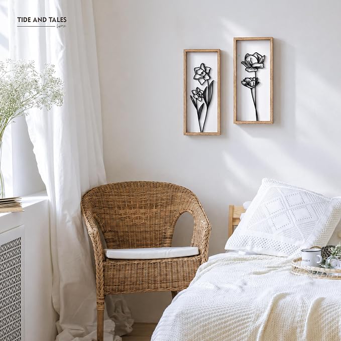 3D Black and White Wall Art Lightweight, Wooden Ready-to-Hang Framed Floral - Image 6