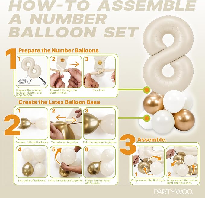 PartyWoo Number Balloons 40 Inch White Number 8 Kit 25pcs - Image 7