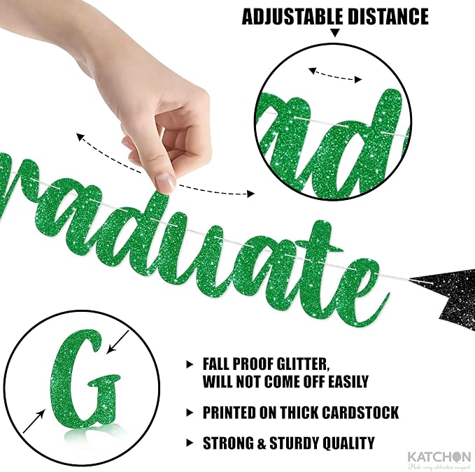 KatchOn Green and Black Graduation Banner 10 Feet | Glitter, Congrats Grad - Image 3