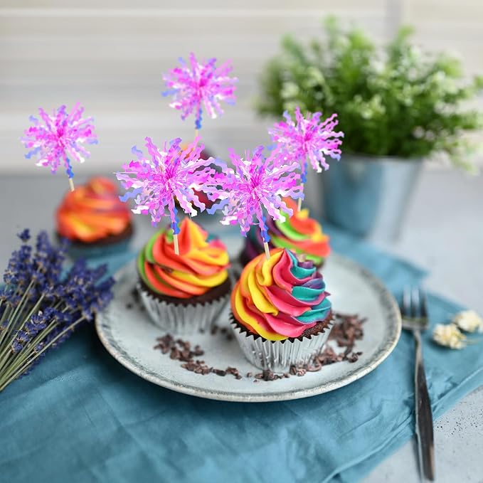 Gyufise 20Pcs Foil Firework Cupcake Toppers Happy Birthday Cake Toppers Sparkle - Image 5