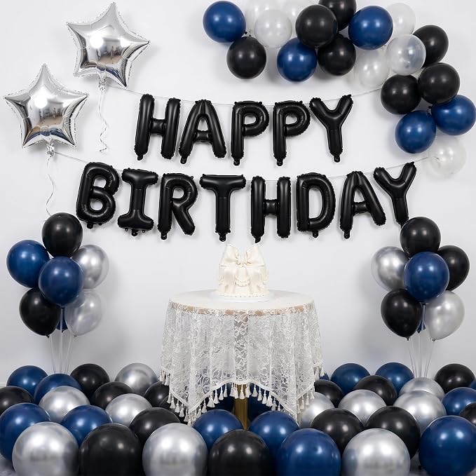 TONIFUL 16 Inch Black Happy Birthday Balloons Banner Decorations - Image 3
