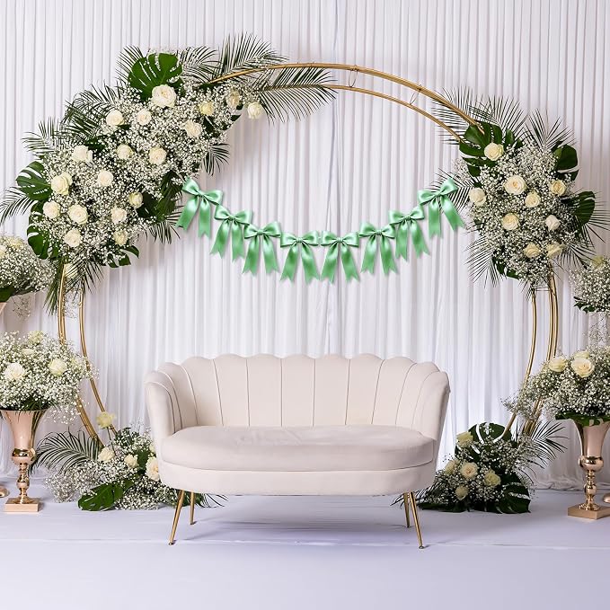 1 String of 8PCS Sage Green Bow Garland Banner Decoration, Pre-Strung Satin - Image 5