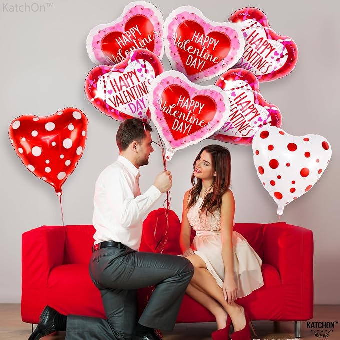 KatchOn White & Pink Heart Shaped Foil Balloons 18 Inch, Valentines Day - Image 6