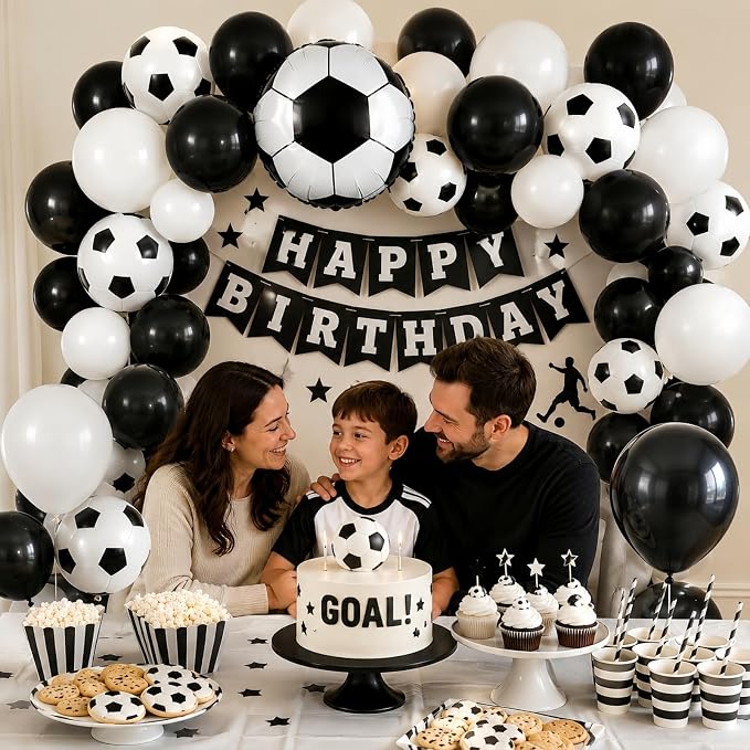 Soccer Balloons, 12 Inch Black White Latex Balloons - Image 3