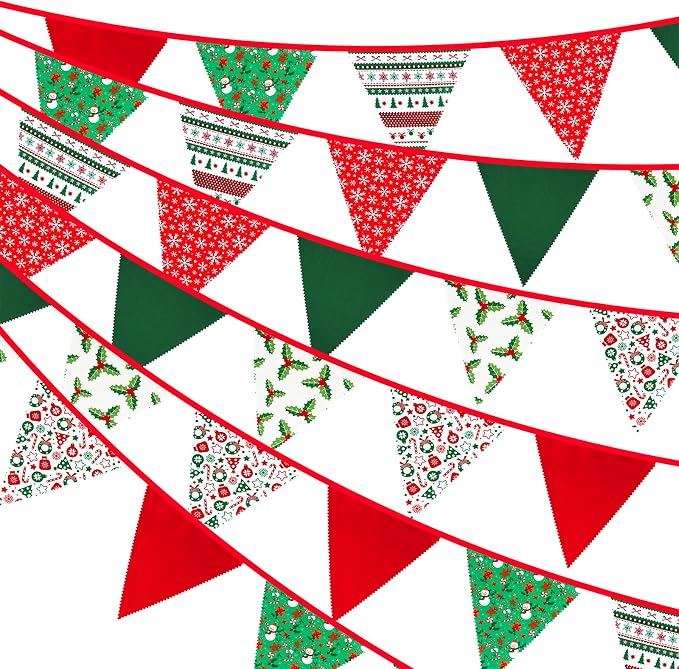 G2PLUS Christmas Triangle Bunting Banner, 39Ft Cotton Pennant Banner, Home and by G2PLUS