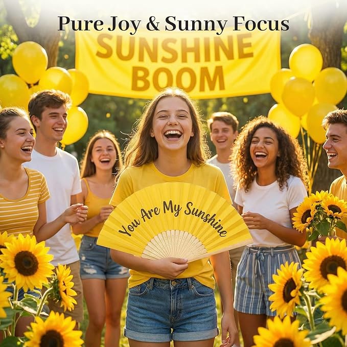JOHOUSE 12 PCS Yellow Paper Fans Handheld, 8.3 Inch Foldable Hand Fan | Lemon - Image 3