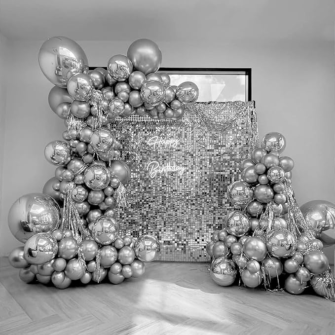 FOTIOMRG Metallic Silver Balloons 12 inch, 100 Pack Chrome Silver Latex Balloons - Image 7