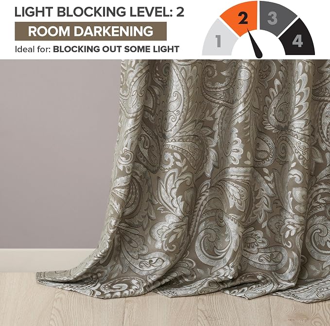 Madison Park Aubrey 2 Panel Curtain Faux Silk Paisley Jacquard, Rod Pocket - Image 4