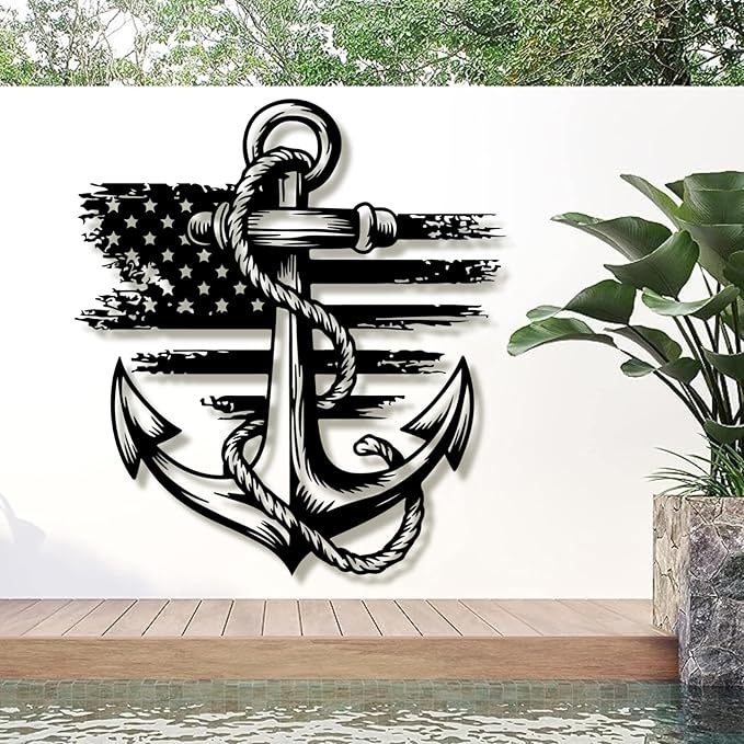 lunwall Metal Anchor Wall Decor, Anchor Metal Sign, Metal Anchor Decor, Anchor Metal Wall Art, Metal Nautical Wall Decor, Metal Wall Decor Coastal, Anchor Wall Decor (black, 30L x 27W / 76 x 69 cm)
