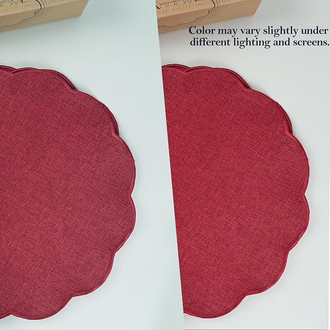 AHHFSMEI Round Faux Linen Placemats Set of 4 Heat Resistant Non-Slip Stain - Image 7