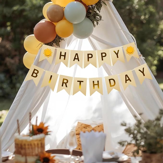 Sunshine Birthday Banner, Pre-Strung Yellow and Gold Design - Image 7