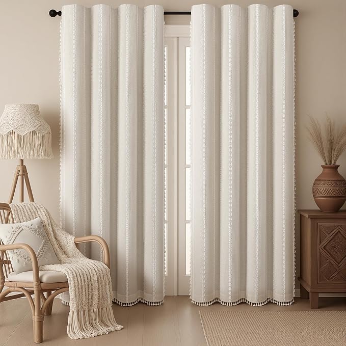 Ivory 100% Boho Blackout Curtains 84 Inch 2 Panels - Image 2