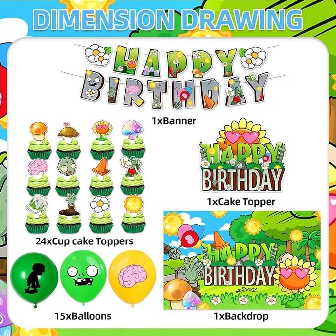 42Pack Plants Zombies Party decoration pack include Banner, Honeycomb - Image 2