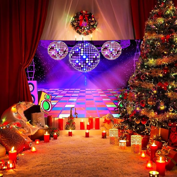 Dance Party Backdrop Retro 80s 90s Theme Stage Dance Ball Music Birthday Party Decoration DJ Photography Background 8 x 6 ft for Baby Shower Picture Photo Shoot Polyester Fabric,Purple