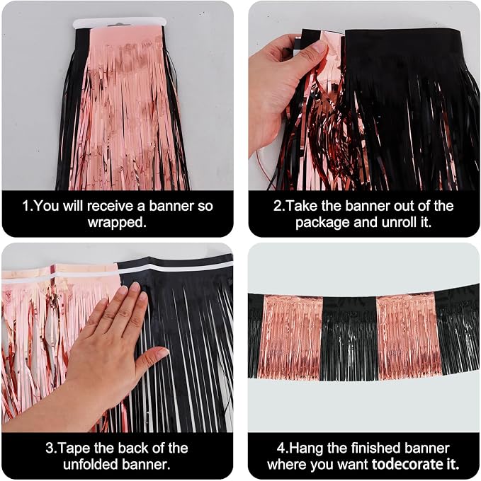 BEISHIDA Black Rose Fringe Garland Banner 30ft Wall Tinsel Foil Streamers | - Image 3