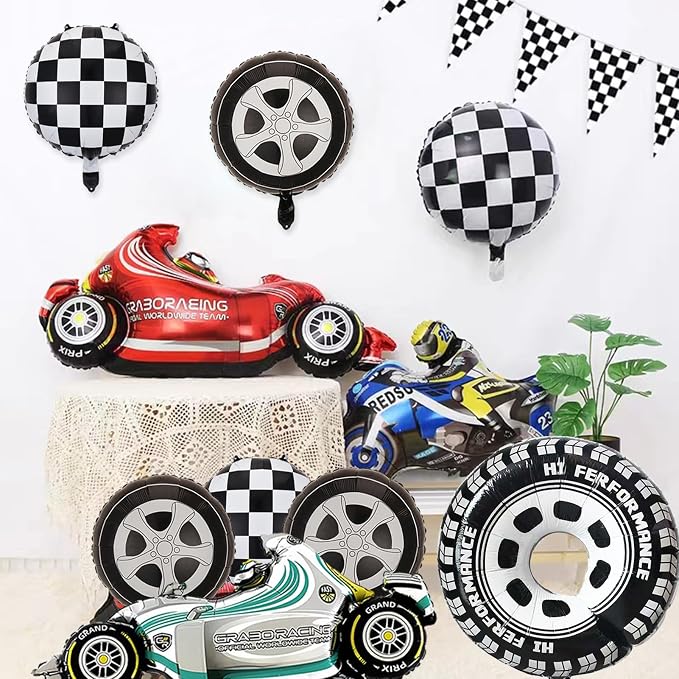 22 Pcs Checkered Tire Balloons, Racetrack Birthday 18 inch Black Checkered - Image 4