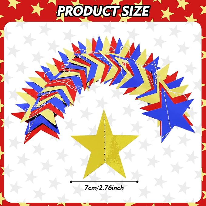 BEISHIDA 6Pcs Blue Gold and Red Star Garland Decor Twinkle Paper Star Banner - Image 3