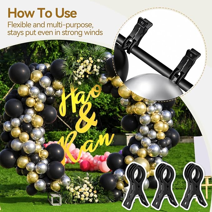 EMART 10 Pack Balloon Arch Clips Plastic Black Large Towel Clips 3.5 Inch Heavy - Image 3