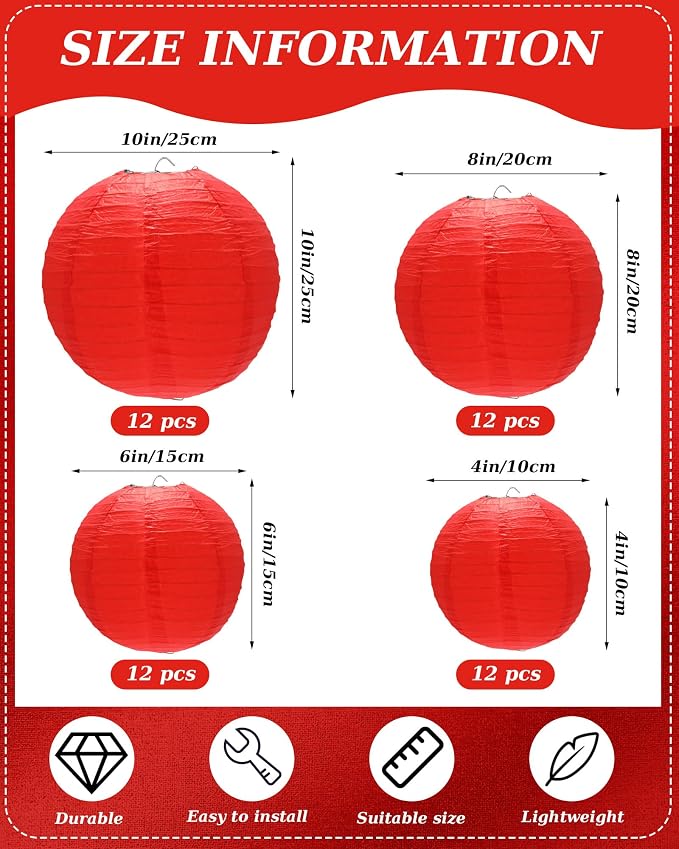 Treela 48 Pcs Paper Lanterns Party Decorations Chinese Lanterns Round Paper - Image 4