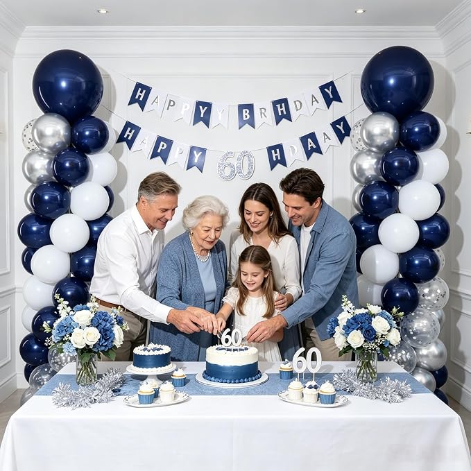 Navy Blue and Silver Balloon Column Stand Kit Set of 2 - Image 7
