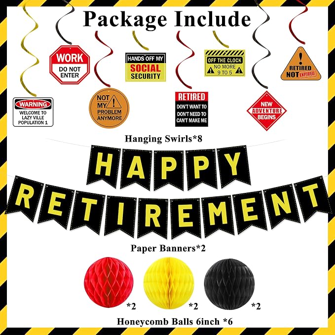 Roetyce Retirement Decorations Men Women, Caution Happy Retirement Banner | - Image 2