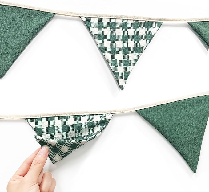 2 Sets Green Pennant Banner Flags 24Pcs Green Buffalo Plaid Striped Nursery - Image 8