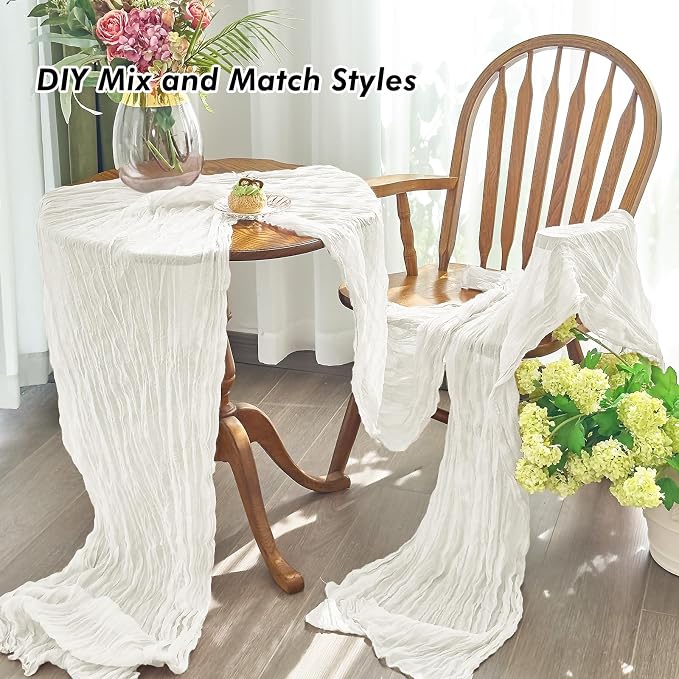 IVAPUPU 4 Pcs Cheesecloth Table Runner - 10ft Ivory White Boho Gauze Cheese - Image 5