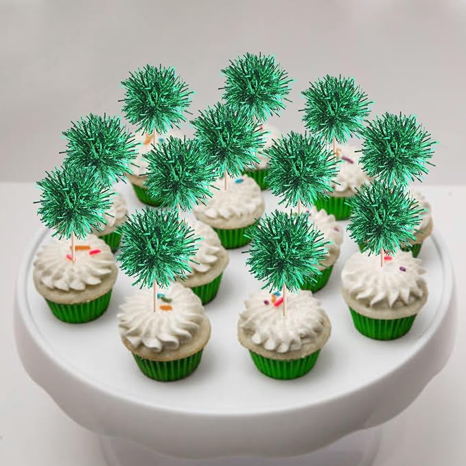 40 PCS Foil Firework Cupcake Toppers Green Sparkler Cupcake Picks Sparkle - Image 6