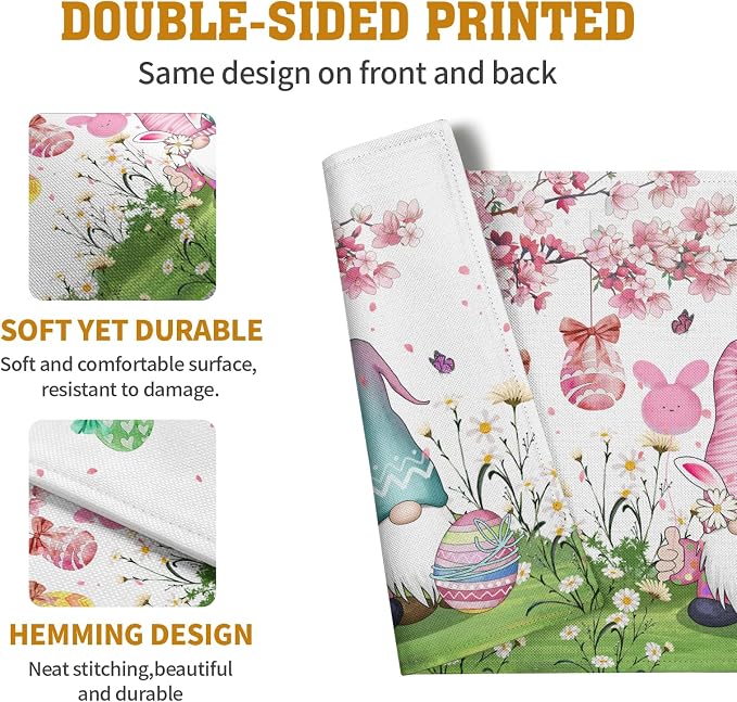 Easter Gnomes Bunny Placemats Set of 4 Easter Eggs Flowers Place Mat 12x18 Inch - Image 5