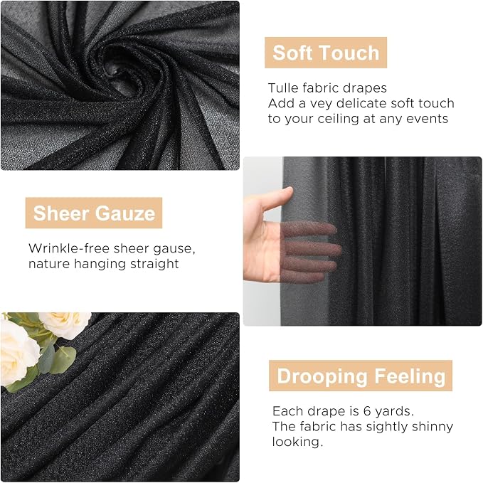Black Wedding Arch Draping Fabric Backdrop Drapes Sheer 2 Panels | 28.7"x20FT - Image 2