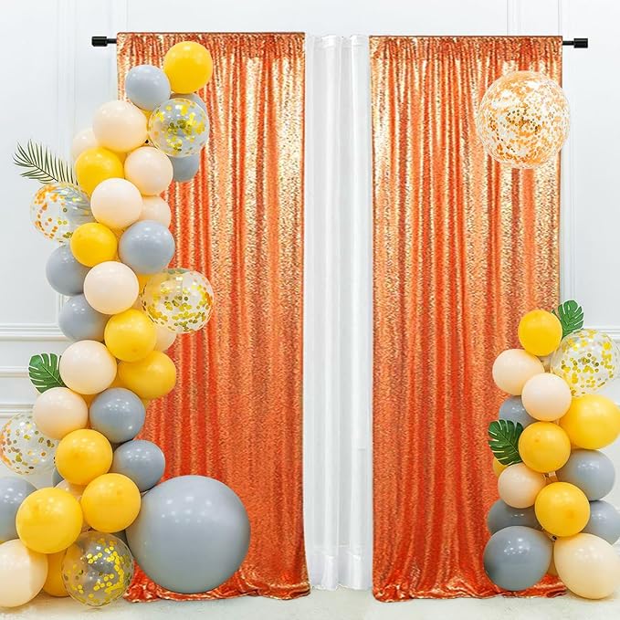 Eternal Beauty Orange Sequin Backdrop Curtains, 2 Panels 2x8FT | 3mm Sparkle - Image 4